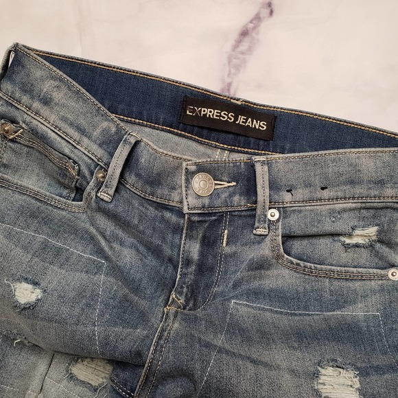EXPRESS distressed mid-rise skinny jeans 2 - Picture 4 of 8